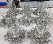 Lot Of (8) Castor Cooper Pewter & Glass Cups