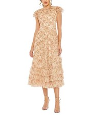 Mac Duggal Mesh Ruffle Tiered A-Line Dress Women's