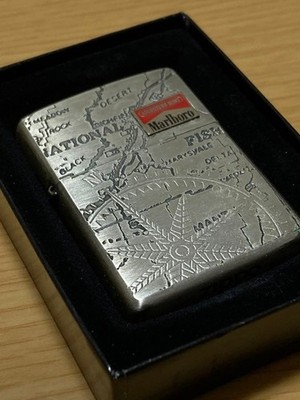 Zippo Marlboro Adventure West Map Compass Silber Feuerzeug unbenutzt mit...