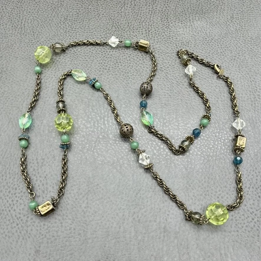 Collar Lia Sophia Cuentas Largas Vidrio Facetado Antiguo Latón Tono Langosta Cierre Foto 2 de 4