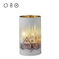 LED Deko Licht Winterdorf HäUser Drehend H. 15Cm Aus Glas Mit Timer Formano