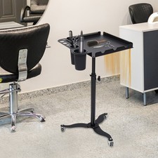 2 Bowls Hairdress Rolling Tray Cart Stylist Salon Tool Trolley Adjustable Height