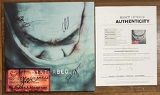 BAND SIGNED DISTURBED THE SICKNESS GREEN VINYL LP BECKETT BAS COA AUTOGRAPHED