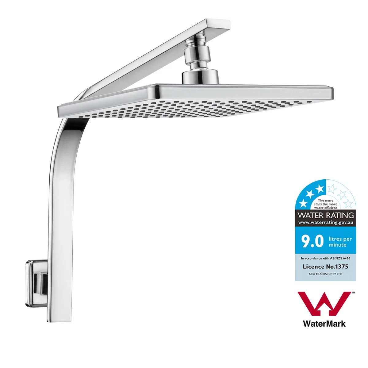 ACA WELS 8'' Rain Shower Head Set Square Gooseneck Shower Wall Arm DIY Chrome