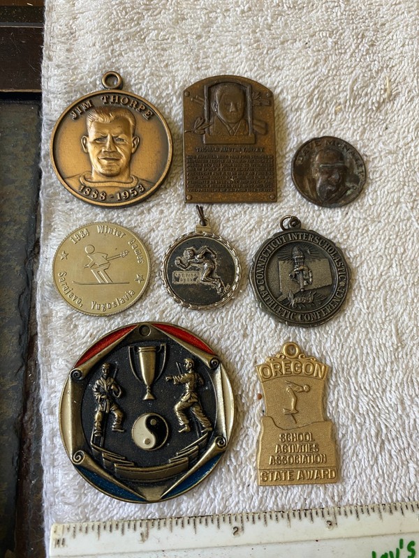 Collection of 8 Vintage Sports Medallions - Baseball, Olympics, Track, More