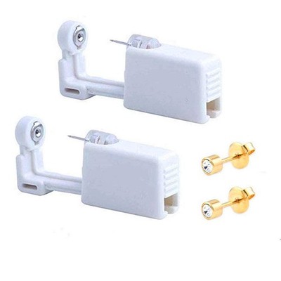 XUKEKOY 2 Pack Self Ear Piercing Gun Earring Disposable Mini, Wihte Gold 