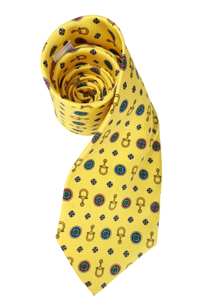 Gravata Canda masculina tamanho único amarela estampada pontiaguda pura cetim seda - Imagem 2 de 4