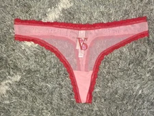 Vs heart trim mesh thong panty NEW SIZE large Pink/red Logo