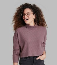 Women's Long Sleeve Turtleneck Cozy Boxy Cropped Wild Fable Mauve Purple M NWT