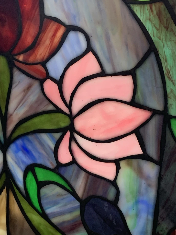 "Florero de colección hecho a mano con vitral estilizado con flores redondeadas 26x15""" Foto 2 de 4