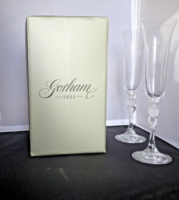 Pair of Gorham Crystal Heart Champagne Flute Glasses, Amore, Valentine's Day!