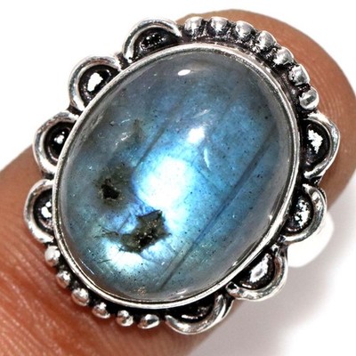 925 Silver Plated Fiery Labradorite Ring US 9 Bridal Jewelry Most Beautiful MJ