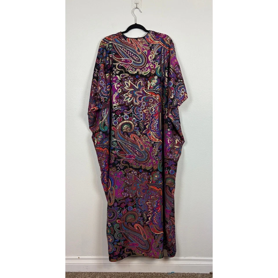 Oscar De La Renta Paisly Satén Dorado Resort Ropa Dinero Antiguo Clásico Caftán Mediano Foto 3 de 4