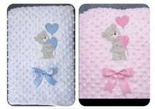 Baby blanket/shawl embroidered teddy heart with/without Bow choice of colours