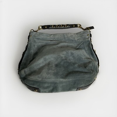 Coach XL Editorial Finest Suede Zoe Hobo Tote Bag Brass Hardware 12659 Blue