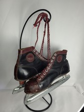 Vintage Canadian Flyer Ice Skates Torpedo Red Black Leather Union Hardware Co