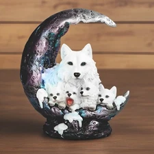 8"H LED Wolf Family on Moon Figurine Ornament Home Decor Unique Gift