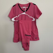 Grey  s Anatomy Barco Womens Pink Spandex Stretch Scrub Set Top M Pants Jogger MP