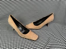Vintage Prada Beige Cream Leather Pump Square Toe Pump Heel Shoe Size 37
