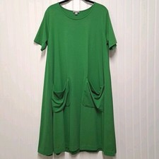COS T Shirt Dress Womens Large L Green Cotton Stretch Short Sleeve Patch Pockets