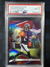NM-MT PSA 8 2020 Donruss Elite Lamar Jackson Status Die-Cut-Red #5/5