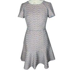 J Crew Dress Womens 4 Mixed Tweed Fit Flare Metallic Shimmer Gray Wool Party