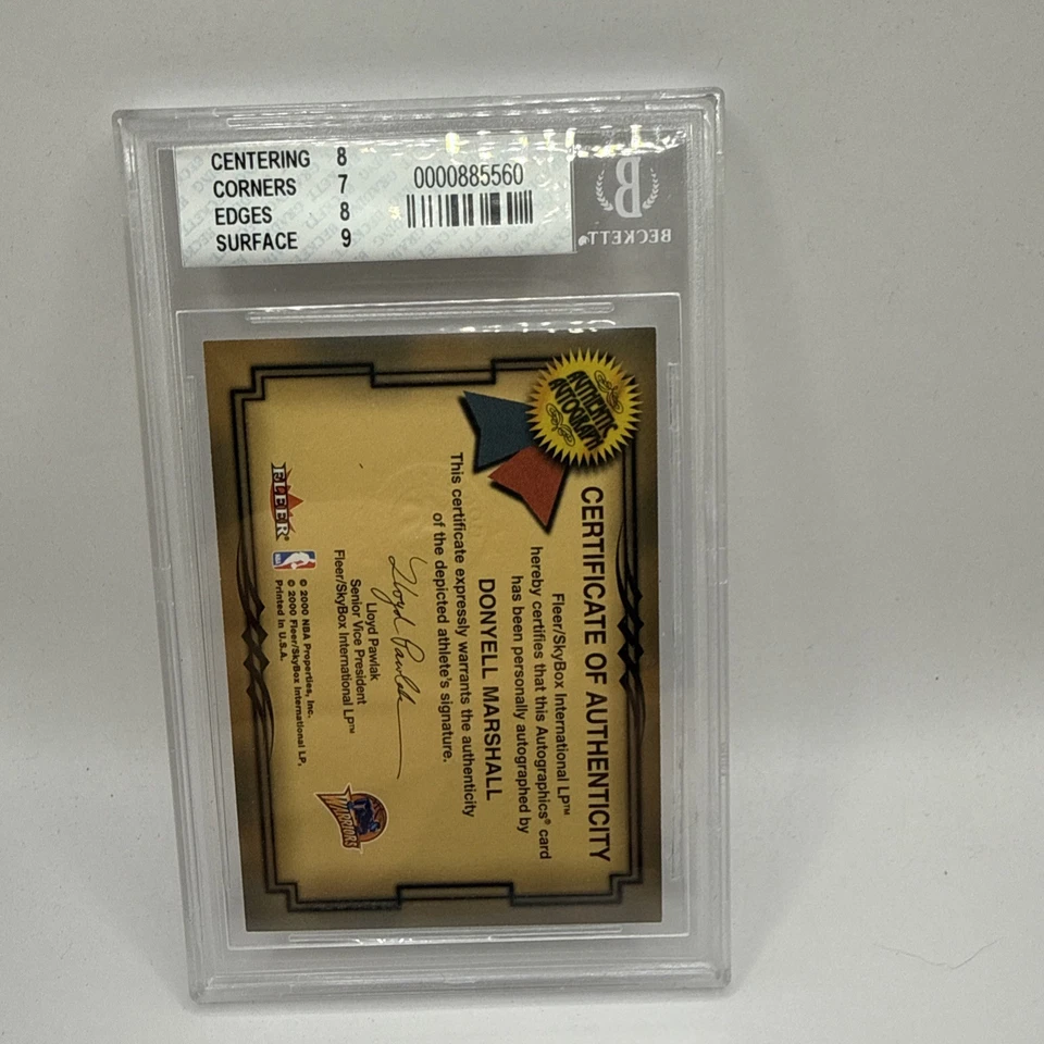2000-01 Fleer Premium #43 - Donyell Marshall AUtographics Auto ON-CARD BGS 7.5 - Image 2 of 2