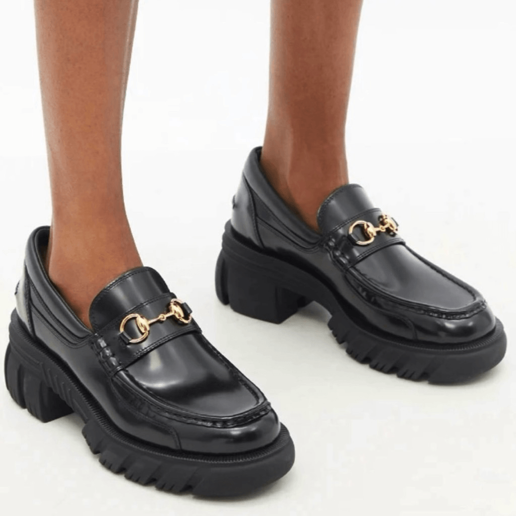 SAOLA Mocassino Gucci nero suola a strappo Horsebit taglia 39 plateau pelle magnum tacco grosso