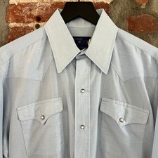 VTG Panhandle Slim Men's Blue Western Pearl Snap Shirt 16 34 L