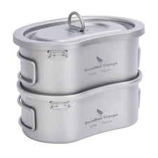 Boundless Voyage Titanium Canteen Mess Kit with Lid and Folding Han... Fast Ship