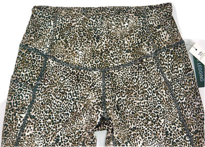 Evolution and Creation Leggings Womens M Black Brown Animal Print 25 inch inseam