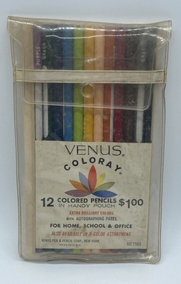 Vtg Venus Coloray Colored Pencils No. 1565 12 Pack Original Pouch Unused Sealed