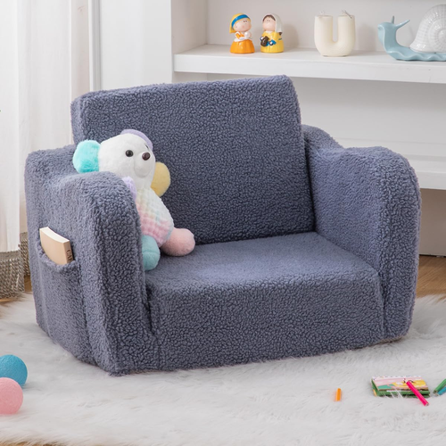 Toddler Baby Chair Couch Sofa Kids Foldable 2-In-1 Sherpa Fold Out Couch Bed Tod - 第 1/7 張圖片