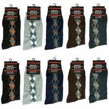 3-12 Pairs Mens Argyle Crew Multi Color Casual Dress Socks Cotton Size 10-13