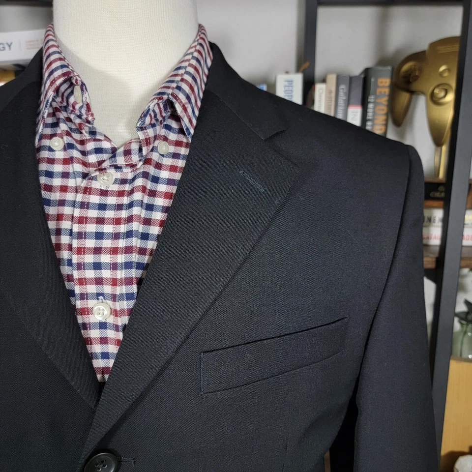 Abrigo Blazer Deportivo Banana Republic Para Hombre Tres Botones Negro Sarga Lana Talla 40S Foto 4 de 4