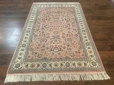 Pak Per'sian Rug 4x6 Pink and Cream Very Fine 225 KPSI Handmade Wool Carpet