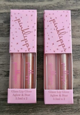2X PINKLIPPS COSMETICS Lip Gloss Duo 7ml AGLOW & STAR Sheer Glass Shine Sparkle