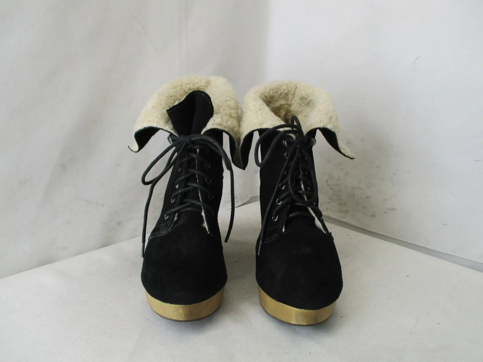 Botas al tobillo Naughty Monkey negras de gamuza con cordones tacón de cuña ultra alto 8,5 Foto 2 de 4