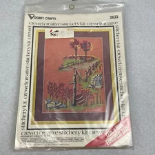 Vintage 70s Vogart Crafts Crewel Stitchery Craft Kit Country Scene #2633 Sealed