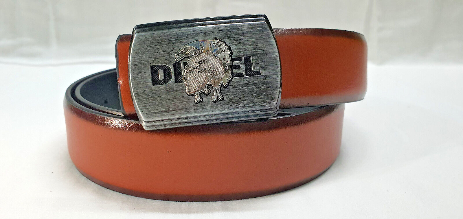 100% Genuine Leather Diesel Belt Rare Buckle Brown Tan 3