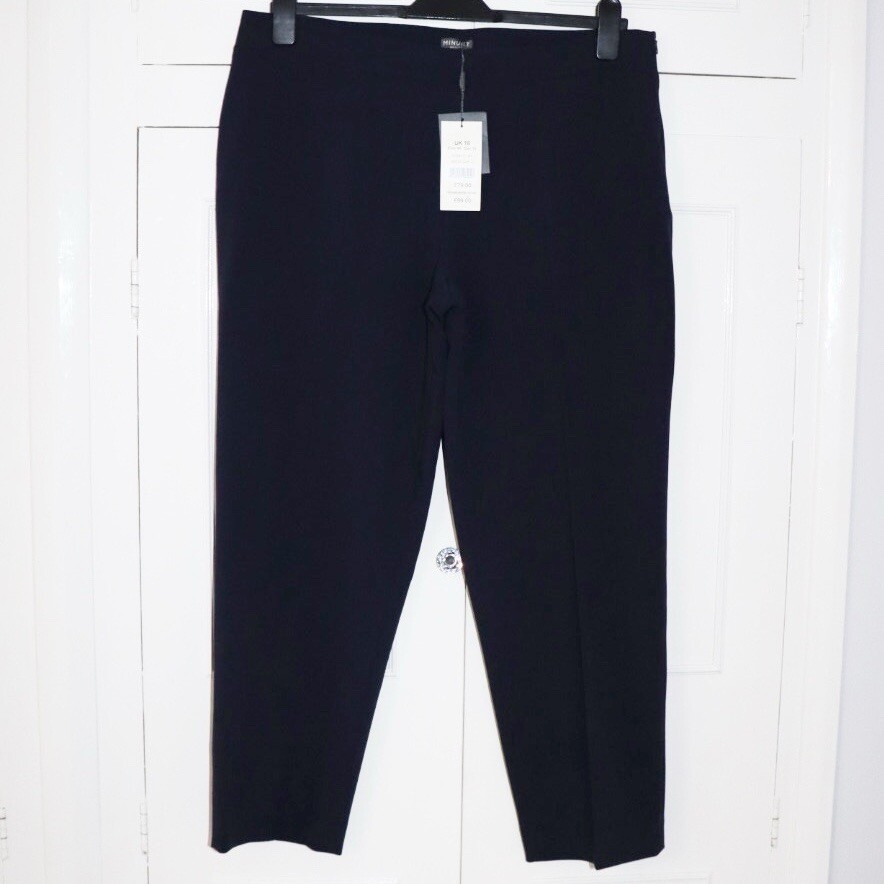 Minuet Petite Trousers Size UK 18 Women’s Navy New With Tags Tapered Pleated New