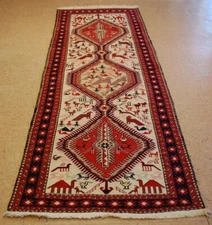 c1930s ANTIQUE SUPER FINE HIGH KPSI CAUCASIAN SOUMAK KILIM 3.2x8.7 HUMANS_ANIMAL