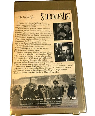 Schindler's List VHS Tape - Ships Free with Tracking