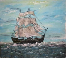 Contemporary oil painting landscape seascape sailing ship