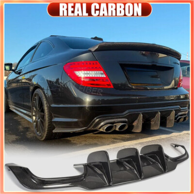 REAL CARBON Rear Bumper Diffuser Lip – Fit Mercedes Benz W204 C63 2012-2015 – Gloss Black Twill