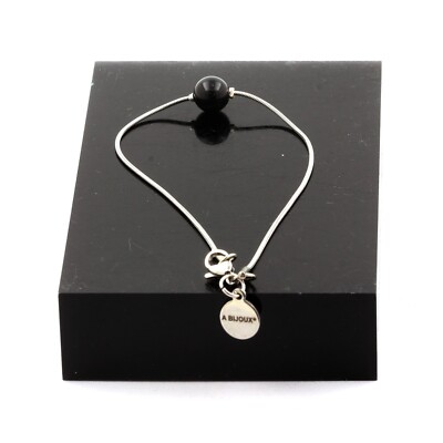 Stainless Steel Bracelet 1 Black Obsidian Bead 8 Mm. Made In France