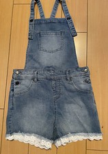 Cat Jack Girls Denim Overalls Shorts Eyelet Fringe Light Wash Sz 10