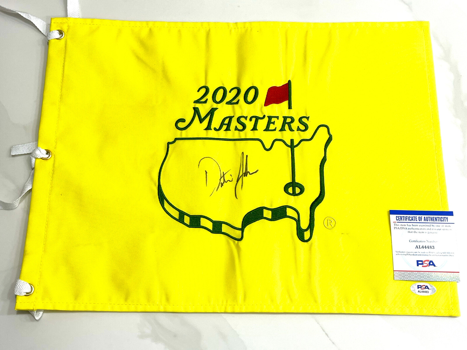Dustin Johnson Autographed Signed HAND 2020 MASTERS PIN FLAG PSA DNA CERT #2 