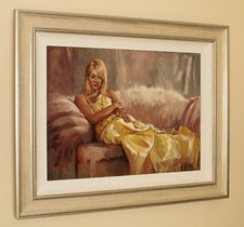MARK SPAIN (b.1962) Large Gallery Framed Oil Painting Woman Reclining on Sofa