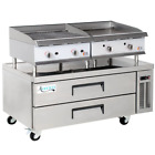 24" Gas Griddle and Gas Radiant Charbroiler with 52", Refrigerated Chef Base